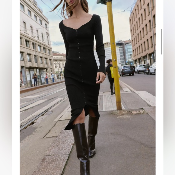 Zara Dresses & Skirts - Zara NWT rib knit midi dress black 6216/100